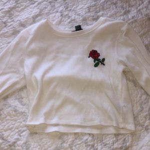 Rose Embroidered White Longsleeve Croptop
